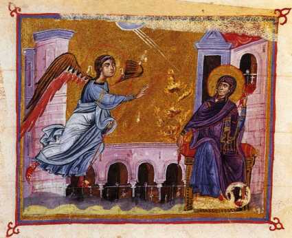 0001_Annunciazione_miniatura_XIIsecolo_ManoscrittoMonasteroDionysiou_MonteAthos